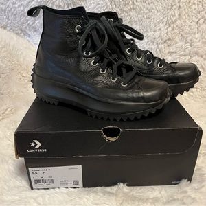 Black leather run star hike high sneakers